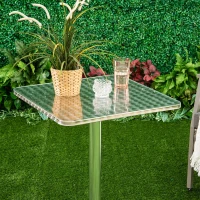 HOMCOM Bar Table Aluminum Home Pub Indoor Outdoor Patio Use Adjustment Height Silver Square(m-9)