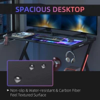 HOMCOM 55" Gaming Desk Racing Style Computer Table with LED Light Cup Gamepad Holder Headphone Hook Cable Management E-sport Study Workstation, Black(m-4)