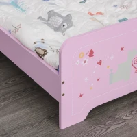 HOMCOM Kids Wooden Bed w/ Castle Pattern Safety Rails Perfect Gift for Toddlers Girls(m-5)