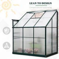 Outsunny Walk-In Garden Greenhouse Aluminum Polycarbonate with Roof Vent for Plants Herbs Vegetables 6' x 4' x 7' Green(m-5)