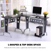 HOMCOM 65" L-Shape Desk Corner Computer Table Space Saving Home Office Wood with CPU Stand Black(m-4)