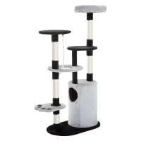Pawhut 55-inch Cat Tree Scratching Furniture with Condo Post (Black/Gray)(m-5)
