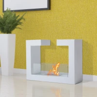 HOMCOM Bioethanol Fireplace Stove Fireplace Freestanding Tempered Glass Stainless Steel White(m-1)