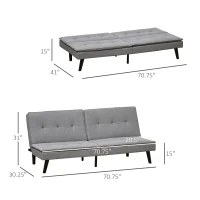 HOMCOM Convertible Lounge Futon Sofa Bed/3 Seater Tufted Fabric Upholstered Sleeper with Adjustable Backrest, Grey(m-3)
