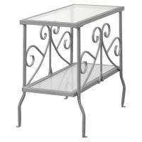 Monarch 22" Traditional Metal Scroll Design Tempered Glass 2-Tier Shelf Accent Side End Table - Silver Finish(m-1)