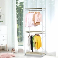 HOMCOM Rolling Garment Rack 2 Shelves Hanging Rods Oak(m-2)