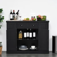 HOMCOM Fluted-Style Wooden Kitchen Island, Storage Cabinet with Drawer, Open Shelving, and Interior Shelving for Dining Room, Black(m-8)