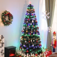 HOMCOM 7FT Pre-Lit Fiber Optic Arfiticial Christmas Tree with Star Tree Topper, Solid Metal Base, 280 Branch Tips, 6 Color LED Lights for Home and Holiday Decoration(m-10)