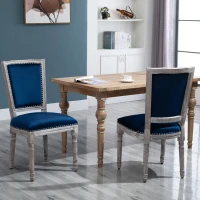 HOMCOM Vintage Upholstered Dining Chairs Set Of 2 with Nailhead Trim , Thick Padded Seat Cushions, and Wood Legs, Blue(m-2)