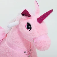 Qaba Kids Plush Toy Rocking Horse Unicorn with Realistic Sounds - Pink(m-7)