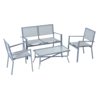 Outsunny 4pc Sling Mesh Sectional Sofa Set Outdoor Garden Patio Furniture Grey(m-2)