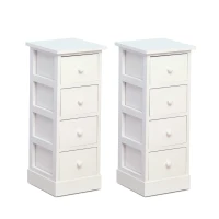 HOMCOM Set of 2 Wood Cabinet Tall Bedside Table Nightstand Storage Unit with 4 Drawers White(m-1)