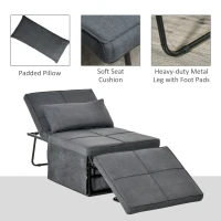 HOMCOM 4-in-1 Multi Function Folding Single Sofa Bed with Retractable Footrest, Convertible Sleeper with Adjustable Backrest For Living Room and Small Spaces, Dark Grey(m-6)