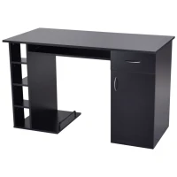 HOMCOM Computer Desk PC Workstation Table with Storage Shelves Drawer and Keyboard Tray, Black(m-3)