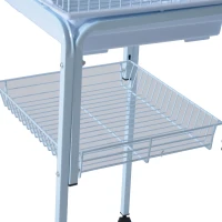 PawHut 44.5"H Metal Bird Cage Parrot Play Spot Stand w/ Wheel Storage Shelf Multi-doors Black(m-5)