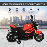 Aosom 6V Kid Electric Motorcycle Battery Powered With Training Wheels W/ Music Headlight For 3 - 8 Years Old Kids Red(m-5)