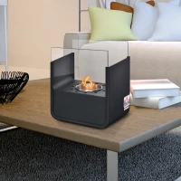 HOMCOM Ethanol Fireplace, 7.75" Tabletop 0.10 Gal, Stainless Steel, Burns up to 2 Hours, Black(m-2)