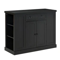 HOMCOM Fluted-Style Wooden Kitchen Island, Storage Cabinet with Drawer, Open Shelving, and Interior Shelving for Dining Room, Black(m-12)