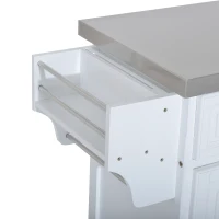 HOMCOM Rolling Kitchen Island with Storage, Portable Kitchen Cart with Stainless Steel Top, 2 Drawers, Spice, Knife and Towel Rack and Cabinets, White(m-10)