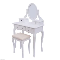 HomCom Dressing Table Stool Makeup Mirror Wood Dresser Antique Style Shabby Chic with Vanity Mirror & Stool - White(m-1)