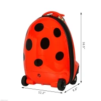 HOMCOM Kids Rolling Luggage Suitcase Travel Pilot Ladybug with Remote Control (Red)(m-2)