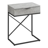Monarch 24" Contemporary End Table Night Stand with Large Storage Drawer and Metal X-Design Frame - Grey Cement-Look / Black Nickel Base(m-1)