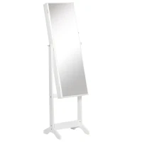 HOMCOM Floor Standing Jewelry Cabinet, Lockable Jewelry Organizer with Full-Length Mirror, and 3 Adjustable Angles, White(m-1)