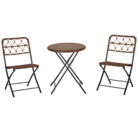 Outsunny 3PC Rattan Wicker Bistro Set w/ Folding Design, Hand Woven Rattan Table and Chairs for Outdoor, Brown