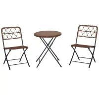 Outsunny 3PC Rattan Wicker Bistro Set w/ Folding Design, Hand Woven Rattan Table and Chairs for Outdoor, Brown(m-1)