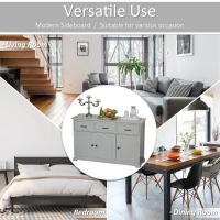 HOMCOM Buffet Storage Cabinet for Kitchen Entryway with 2 Cabinets and 3 Drawers, Adjustable Shelves, Grey(m-7)