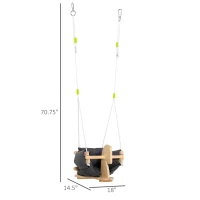 Outsunny Baby Swing Canvas Seat Wooden Toy Horse, Secure Hanging Hammock Chair Indoor Outdoor with Cotton Cushion Pillow, Light Grey and Wood Color(m-3)