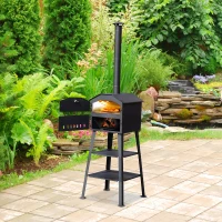 Outsunny Patio Pizza Oven Barbecue Grill Trolley Charcoal BBQ Patio Outdoor Garden Heating Heat Smoker(m-1)