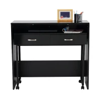 HOMCOM 2pc Nesting Computer Desk Storage Writing Rolling Table Workstation (Black)(m-1)