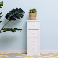 HOMCOM Set of 2 Wood Cabinet Tall Bedside Table Nightstand Storage Unit with 4 Drawers White(m-6)