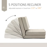 HOMCOM Convertible Flip Chair, Folding Upholstered Floor Sofa, Adjustable Guest Chaise Lounge, Dorm Bed with Metal Frame for Living Room and Bedroom, Gream White(m-5)