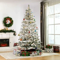 HOMCOM 7ft Pre-Lit Snow-Flocked Noble Fir Artificial Christmas Tree with Realistic Branches, 198 LED Lights and 342 Tips(m-8)