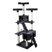 Pawhut 91" Cat Tree with Scratching Post Activity Centre Tower Climbing Grey(m-4)