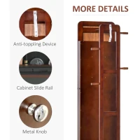 HOMCOM Full Length Glass Mirror with Hidden Jewelry Cabinet and Pine Wood Clothing Rack, Coffee Brown(m-7)