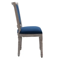 HOMCOM Vintage Upholstered Dining Chairs Set Of 2 with Nailhead Trim , Thick Padded Seat Cushions, and Wood Legs, Blue(m-14)