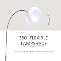 HOMCOM Arc Floor Lamp,Metal Standing Lamp, with 350° Flexible Lampshade, Adjustable Pole, and Marble Round Base for Living, Office, Bedroom, White/Silver(m-5)