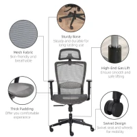 Vinsetto High-Back Mesh Home Office Chair with Coat Hanger, Computer Task Chair with Adjustable Height, Arms, Headrest and Lumbar Support, 360° Wheels and Seat, Reclining Function, Grey(m-9)