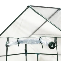 Outsunny 56" x 29" x 77" Mini Greenhouse Walk-in Greenhouse Garden Hot House with 2-Tier Shelving, Roll-Up Door & Weather Cover(m-8)