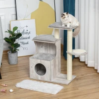 PawHut Cat Tree Climbing Activity Center with Scratching Post Condo Perch Cushions 34.75" H, Grey(m-2)