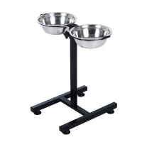 PawHut 24" Stainless Steel Adjustable Height Elevated Double Diner Dog Bowls - Silver/Black(m-1)
