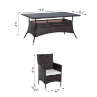 Outsunny 7 Pieces Rattan Dining Set Garden Wicker Furniture Slatted Tabletop Deck(m-3)