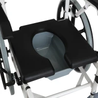 HOMCOM Rolling Shower Wheelchair Bath Toilet Commode Bariatric with Wheels, Detachable Bucket & Shower-Proof Design, 17" Seat Width, Black(m-11)