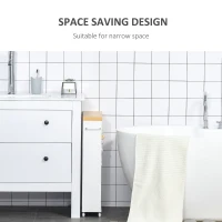 Kleankin Slim Bathroom Cabinet with Castor Wheels Storage Organizer and Wood Shelves To Fit In Small Spaces, White(m-5)