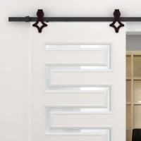 HomCom 6' Modern Interior Sliding Barn Door Hardware Kit - Black Carbon Steel Star(m-10)