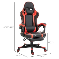 Vinsetto High Back Gaming Chair, PU Leather Racing Style Gamer Computer Chair with Retractable Footrest with Lumbar Support, Pillow and Adjustable Padded Armrests, Red(m-3)