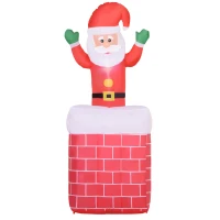 HomCom 6' Tall Outdoor Animated Inflatable Christmas Lawn Decoration - Santa in a Chimney(m-1)